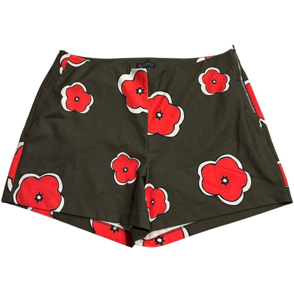 Eloquii Shorts Side Zip Stretch Floral 5.5" Womens Plus Size 20 Green Orange